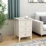 White 3-Drawer Nightstand with Charging Station – Modern Wooden Bedside Table – base detail
