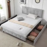 Goldoma full platform storage bed with 4 drawers and adjustable tufted headboard in linen fabric