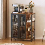 Storage Rack Mid Century Modern Storage Display Cabinet with 2 Mesh Doors 3 Adjustable Shelves Buffet & Accent Cabinet Wood