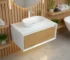 Modern 36-inch white MDF bathroom vanity with single sink, wall-mounted floating design, front view in a bright