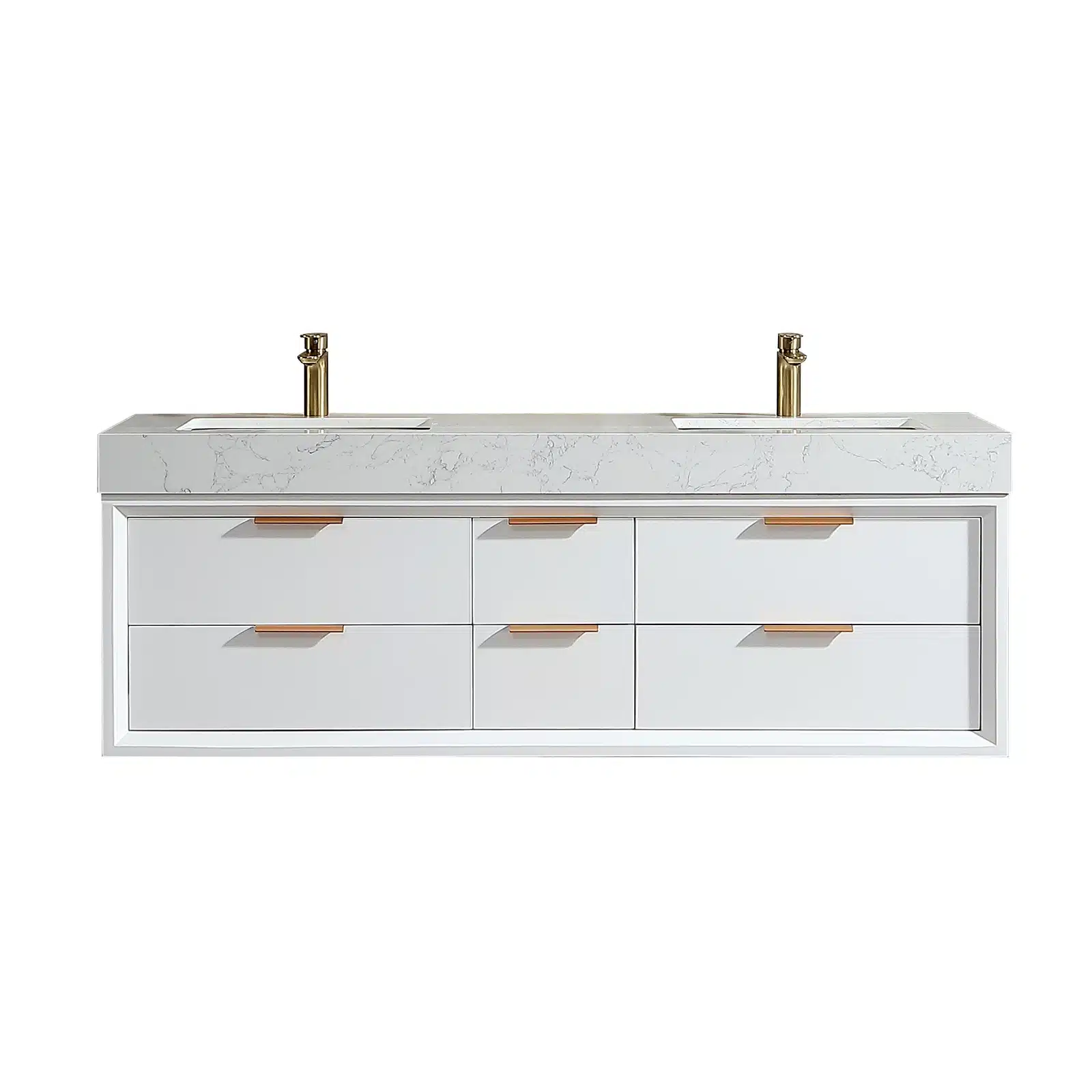 Homein 60 Inch Modern White Fully Assembled Wall Mounted Bathroom Vanity with Double Sink and Engineered Stone Top