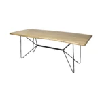 Goldoma 80-inch rustic industrial dining table with brown solid wood top and black metal base, seating six people