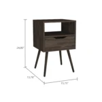 Dark walnut nightstand with one drawer and open shelf – Otom modern bedroom storage furniture by Goldoma
