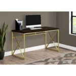 HMS 47" Espresso and Gold Computer Desk with Stylish Writing Surface – top view