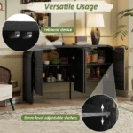 Modern Wood Sideboard Cabinet Curvy Edge 4 Doors Storage Adjustable Shelves Portable Living Room - Image 2