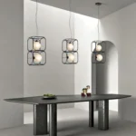 Modern Globe Glass Pendant Light Ceiling Artistic Square Chandelier Hanging Light Fixtures for Kitchen Dining Room Bedroom