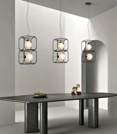 Modern Globe Glass Pendant Light Ceiling Artistic Square Chandelier Hanging Light Fixtures for Kitchen Dining Room Bedroom