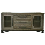 HMS 69 Brown Solid and Manufactured Wood Distressed Buffet Table Kitchen Furniture