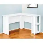 HMS 47" Foldable White Wood Corner Computer Desk Portable Laptop Table for Home Office & Living Room for Hotels