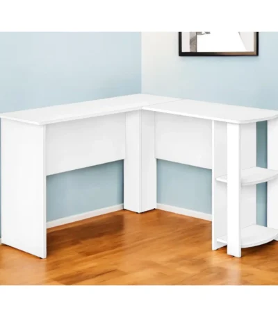 HMS 47" Foldable White Wood Corner Computer Desk Portable Laptop Table for Home Office & Living Room for Hotels