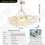 Elegant glass globe chandelier with brass accents in a modern living room