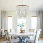 Boho Wood Beaded Chandelier, Farmhouse Pendant Light Large Coastal Chandelier for Living Room Dining Room Entryway UL Listed