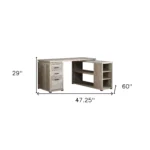 HMS 47" Gray L-Shaped Computer Desk with Three Drawers and Bookshelf Simple Design PC Gaming Desk for Bedroom Folding