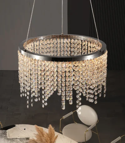 US Stock Free Shipping 16 Inch Round K9 Crystal Chandelier Chrome Stainless Steel Modern LED Pendant Light for Dining Living