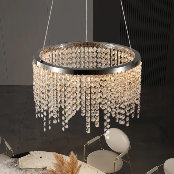 US Stock Free Shipping 16 Inch Round K9 Crystal Chandelier Chrome Stainless Steel Modern LED Pendant Light for Dining Living