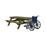 94-inch green solid wood outdoor picnic table with folding design and iron frame on a lawn