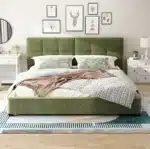 Goldoma King Size Cloud Bed Frame with Oversized Padded Movable Headboard, Chenille Upholstered Bed with Round Corners