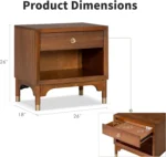 Modern nightstand with USB port and gold capped legs in walnut finish