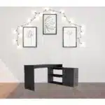 HMS 60" Gray L-Shaped Computer Desk Portable Adjustable Laptop Table with Cooling Extendable Foldable Features for Hotels