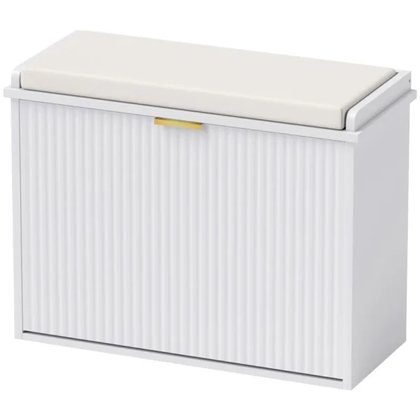 Goldoma Storage Bench with Shoe Rack - White Cushioned Entryway Organizer
