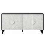 HMS 68 Modern Antique Traditional Carved Floral Sideboard Black and White Distressed Four-Door Home Furniture for Living Room - Image 2