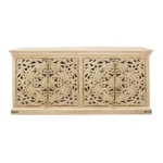 HMS 71 Modern Antiqued Beige Solid Mango Wood Sideboard Cabinet with Four Doors for Home Bar Furniture - Image 3
