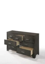 Modern gray dresser with mirror - solid wood and metal storage for bedroom