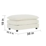 Goldoma two-seater chenille sectional sofa with ottoman in white fabric