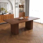 78-inch modern farmhouse dining table with storage base in natural wood veneer, rectangular shape, seats six