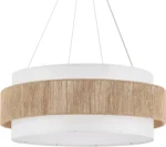 Fabric Rattan Chandelier, Boho Hand Woven Coastal Pendant Light Adjustable Drum Large Pendant Lighting Fixtures for Dining