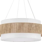 Fabric Rattan Chandelier, Boho Hand Woven Coastal Pendant Light Adjustable Drum Large Pendant Lighting Fixtures for Dining