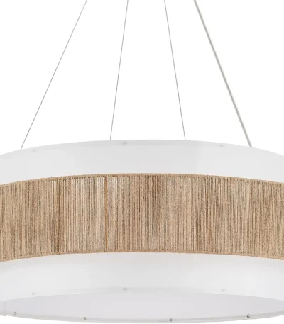 Fabric Rattan Chandelier, Boho Hand Woven Coastal Pendant Light Adjustable Drum Large Pendant Lighting Fixtures for Dining