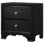 Modern black wooden nightstand with two drawers and crystal pulls