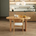 Modern extendable wooden dining table with removable leaves in mid-century style