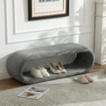 Goldoma modern shoe bench 52 inch wide chenille upholstered tufted bench for entryway or bedroom