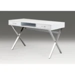 HMS 47" White and Silver Wood and Metal Computer Desk with Two Drawers and Shelf Portable and Simple Design for Hotels