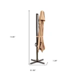 10 ft offset patio umbrella in tan polyester with cantilever stand and base
