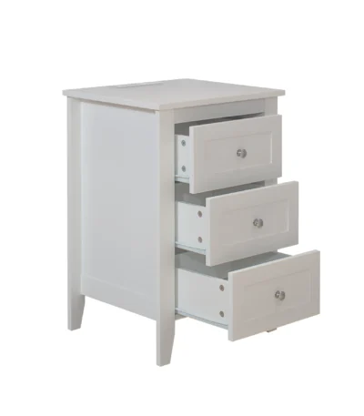 White 3 drawer nightstand with charging station – modern wooden bedside table with USB ports and power outlets