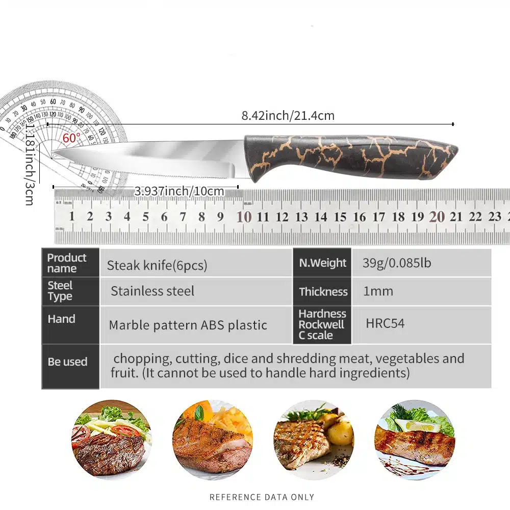 LONSDOW 3cr13 Stainless Steel Blade Beaf Kitchen Knife Set Hollow Marble Pattern ABS Plastic Handle Steak Knife Set