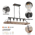 34 Inch Black and Walnut Wood Grain Pendant Light,5 E26 Bulb Sockets, Adjustable Chain Height,Modern Farmhouse Chandelier