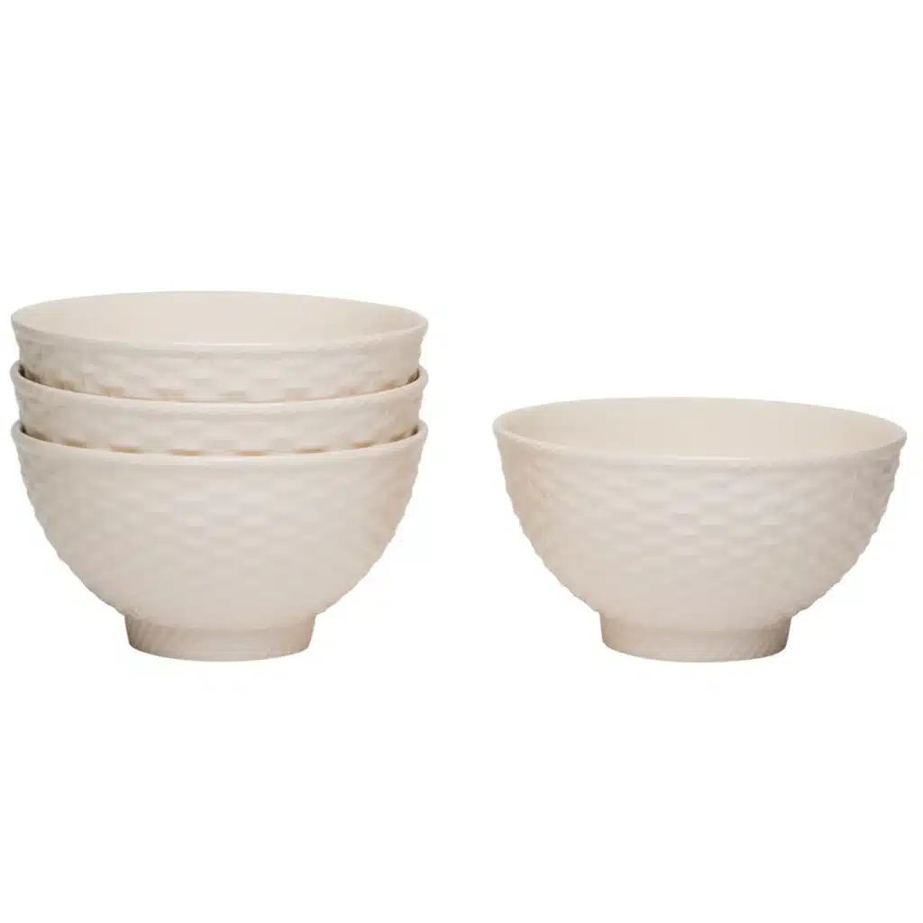 HMS White Four-Piece Weave Stoneware Service 16pc Ceramic Tableware Set for Four Stoneware Dinnerware Collection