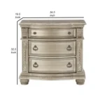 Goldoma modern nightstand with genuine marble top and three silver drawers in bedroom