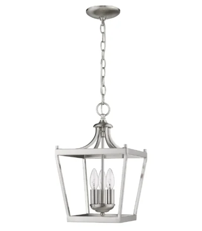 HMS Vintage Silver Metal Tapered Hanging Light against a dark wall, showing its elegant vintage style ceiling light