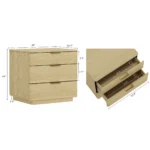 Natural oak nightstand with 3 drawers in a modern bedroom setting