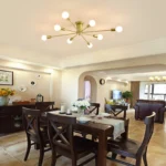 Gold sputnik chandelier 8-light modern ceiling light in a dining room