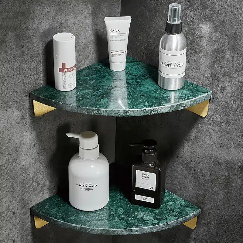 Emerald Marble Corner Shelf Wall Bathroom Mirror Front Cosmetic Storage Rack Metal Bathroom Shelf Shower Shelf Shampoo