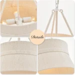 Hand Woven Rattan Chandelier Coastal Boho Pendant Light UL-Listed Over Kitchen Island, Dining & Living Rooms – top view