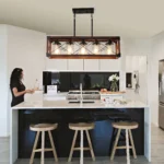 Ship From USA,32" Red Wood Industrial Farmhouse Rectangle Pendant Light, 5-Light Chandelier with Lampshade(No Bulbs)