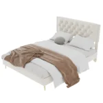 Goldoma Queen Size Upholstered Bed Frame with Storage – adjustable solid wood platform bed with fabric headboard