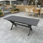 Modern aluminum rectangular dining table 82.5 inches from Goldoma - durable outdoor table in grey finish